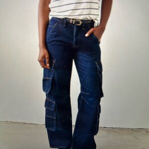 Ruti Off Duty Dark Denim Wide Leg Cargo Jeans Size 12